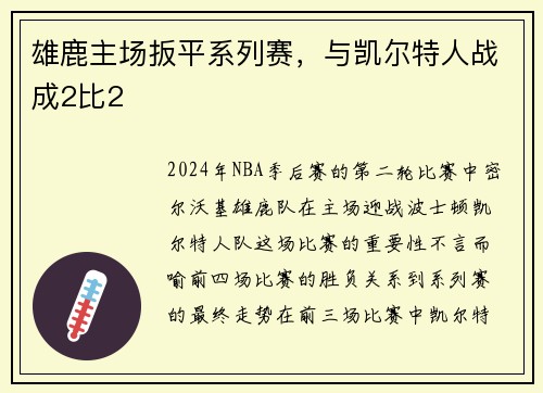 雄鹿主场扳平系列赛，与凯尔特人战成2比2